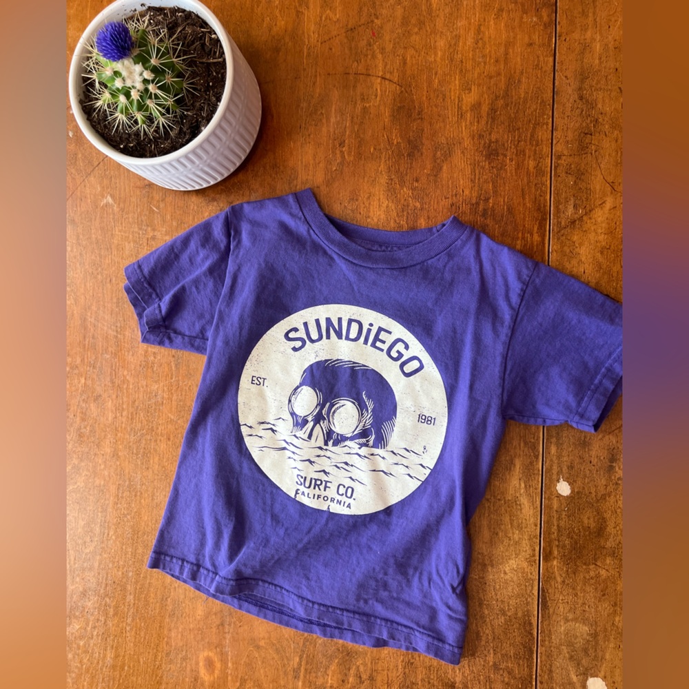 Sun Diego Kids Graphic Tee Size 4 Purple Surf Beach T-Shirt